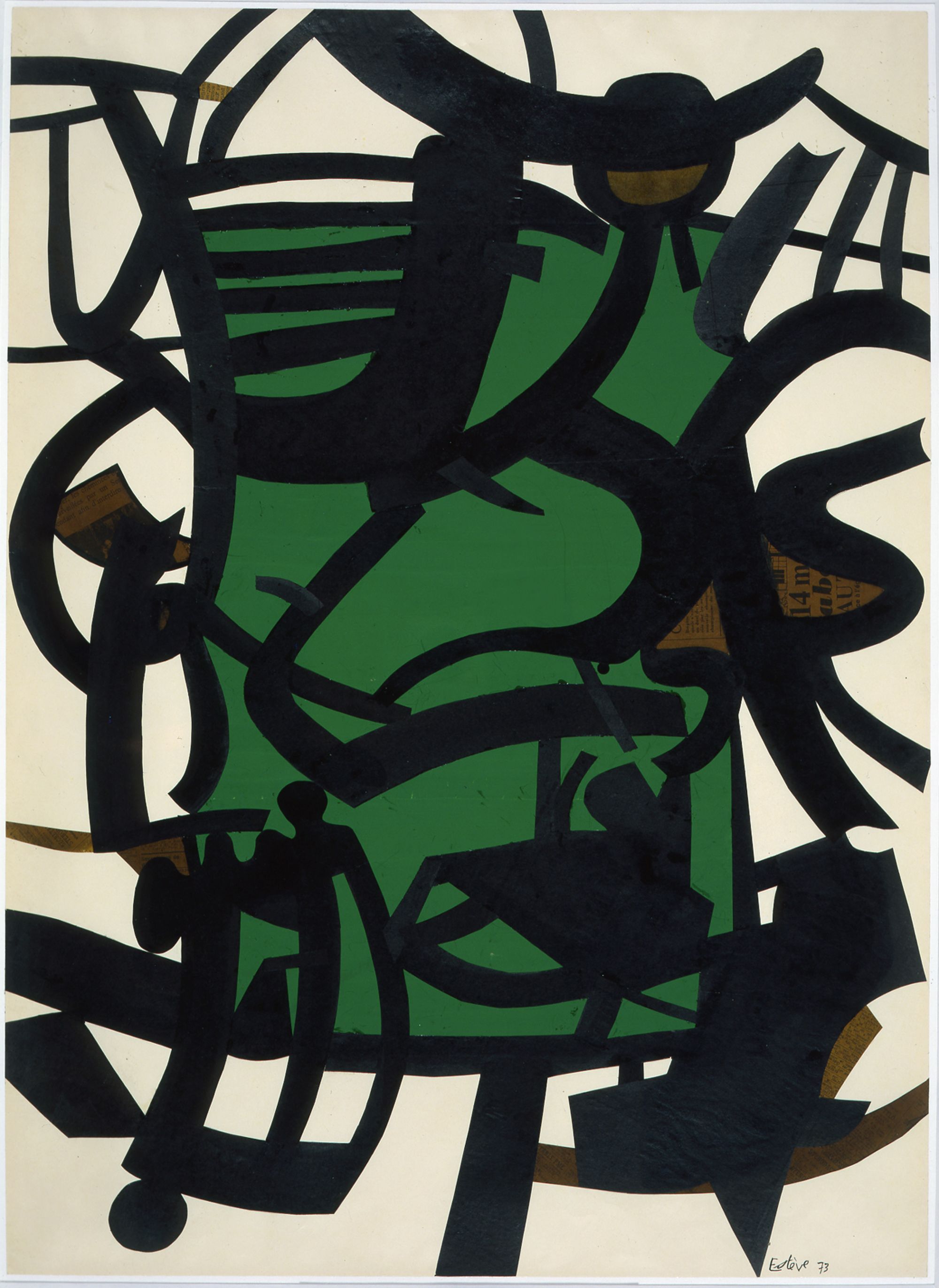 Image représentant C.208 Clefs d'ombre au fond vert - Collage