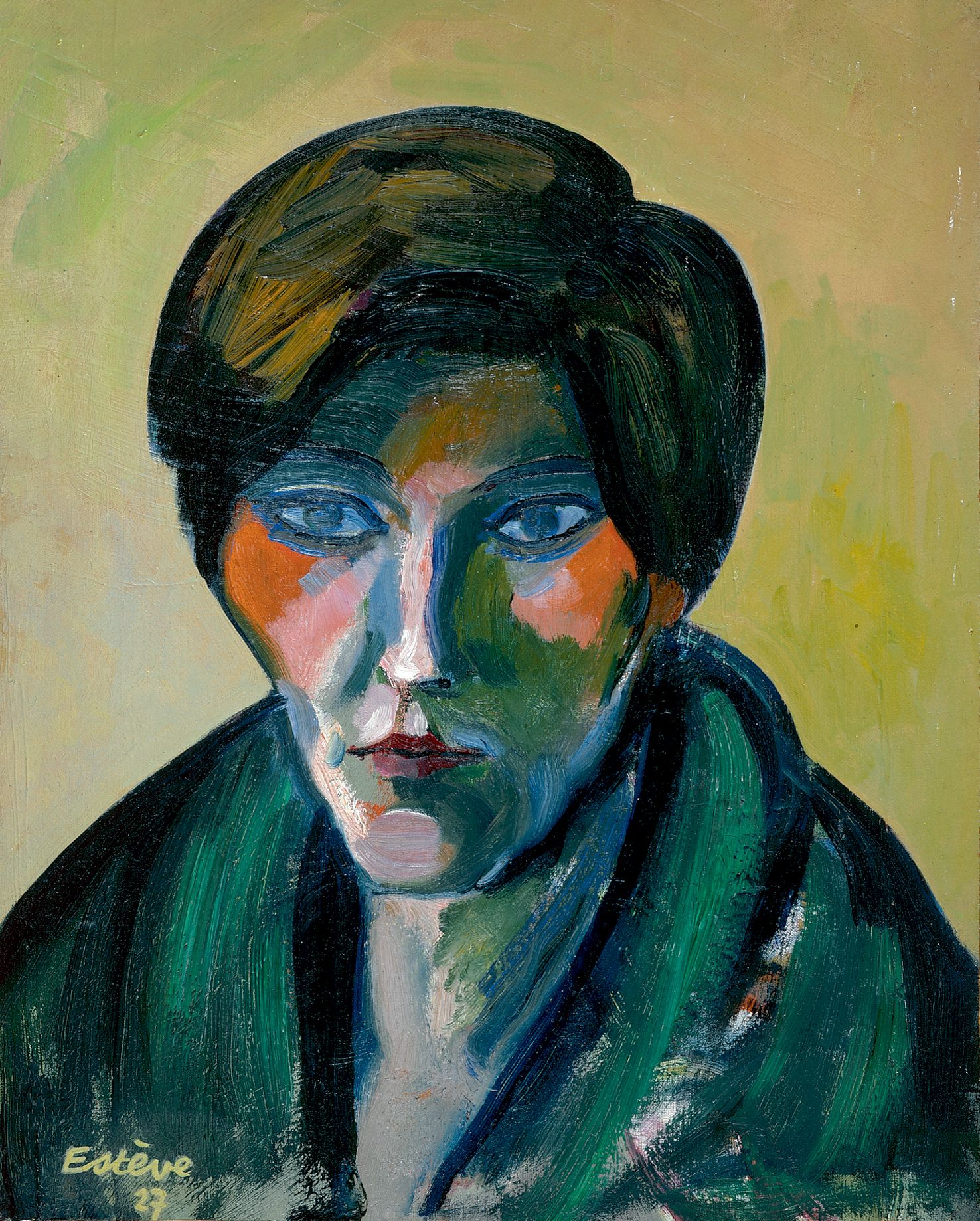 Image representing Figure au châle vert - Tableau.