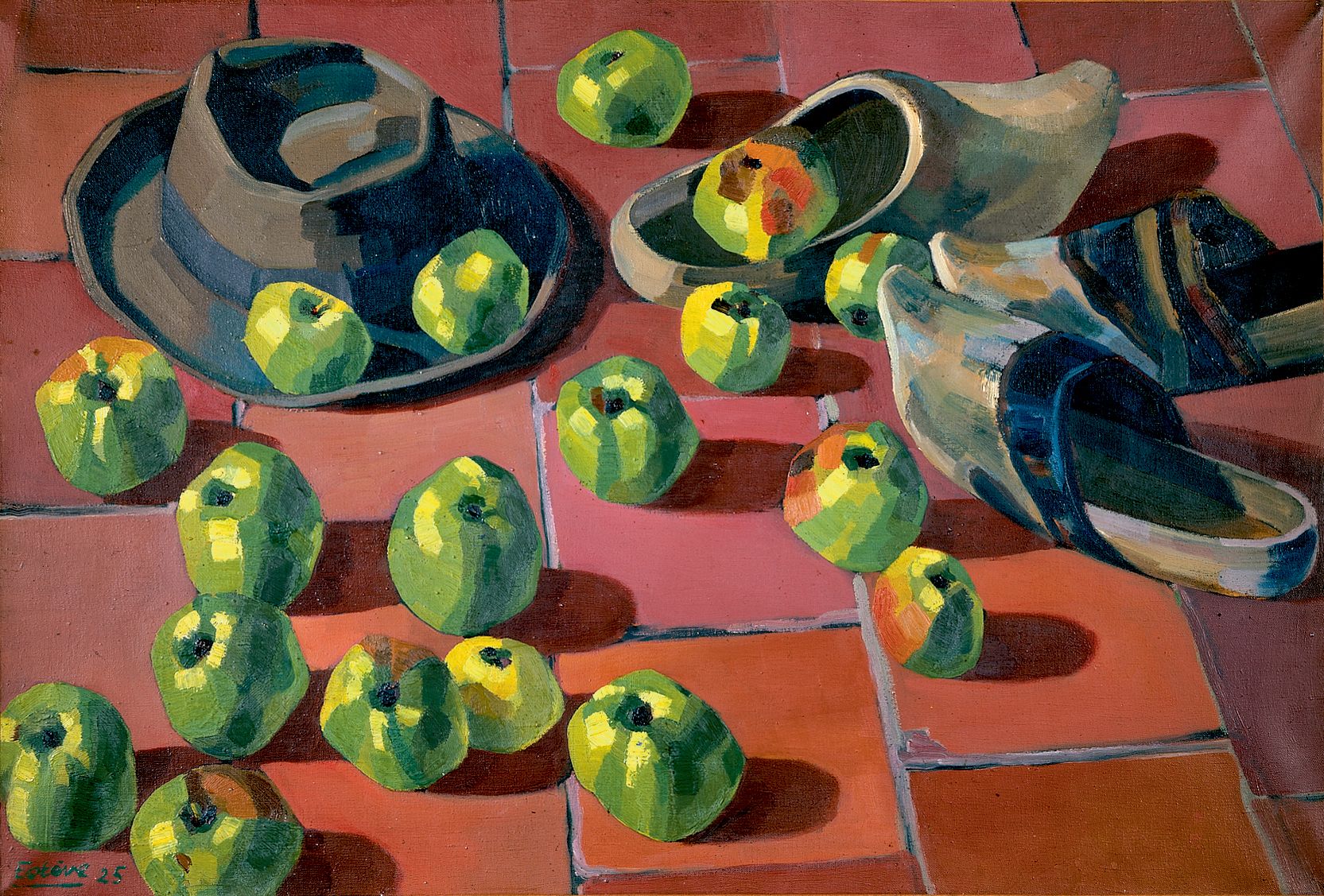 Image représentant Pommes, chapeau et sabots - Tableau