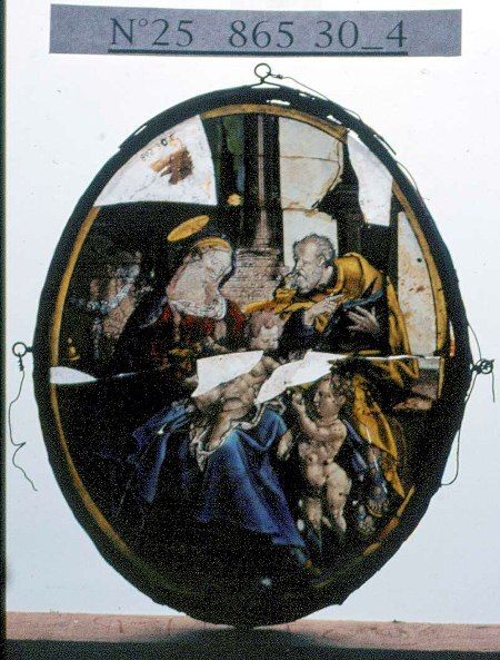 Image representing Sainte Famille avec saint Jean-Baptiste - Vitrail.