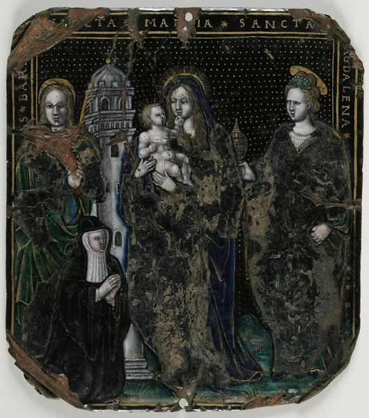 Image représentant La Vierge et l'Enfant, sainte Barbe, sainte Madeleine et une religieuse - Plaque