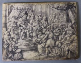 Image representing Ambassadeur s'inclinant devant un roi - Tableau.
