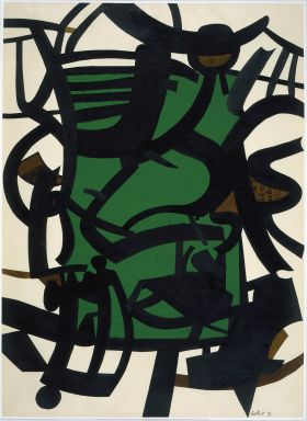 Image représentant C.208 Clefs d'ombre au fond vert - Collage
