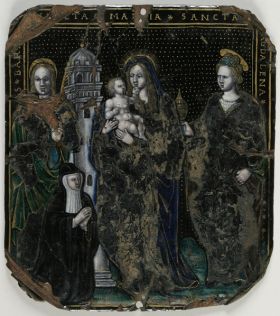 Image représentant La Vierge et l'Enfant, sainte Barbe, sainte Madeleine et une religieuse - Plaque
